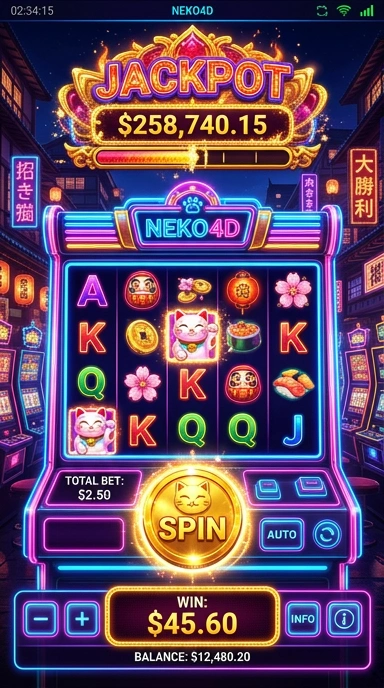 Tampilan menu bergaya yang memudahkan navigasi di Neko4d.